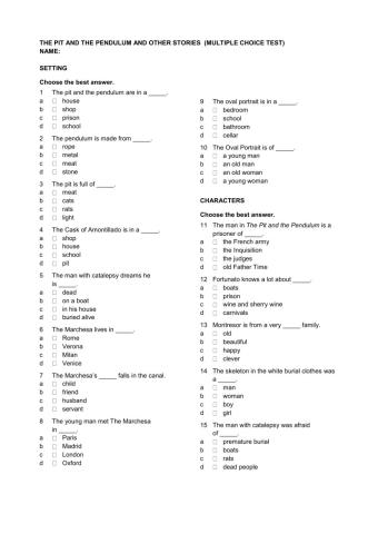 The Pit and the Pendulum and Other Stories Test (3º ESO)