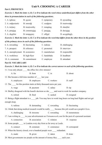 Unit 9-Choose a Career-Worksheet