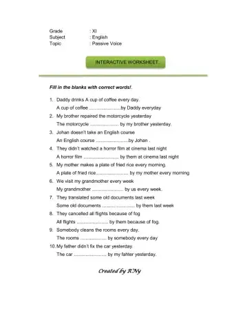 Interactive Worksheet of Passive Voice Present&Past