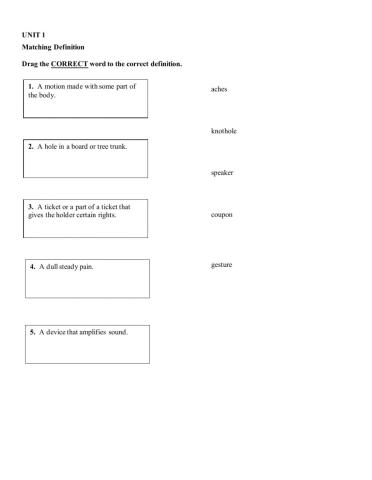 Spelling Unit 1 Definitions Matching
