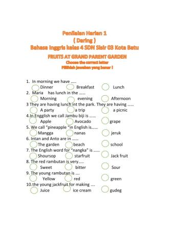 Penilaaian Harian 1 Bahasa Inggris