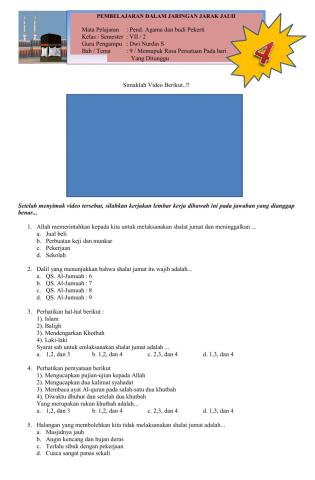 LKPD PAI 7 Part 4 Persatuan Dalam Shalat Jumat