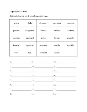 Spelling Unit 1 Alphabetical Order