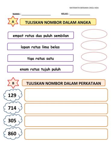 Tulis nombor 1-1000 tahun 2