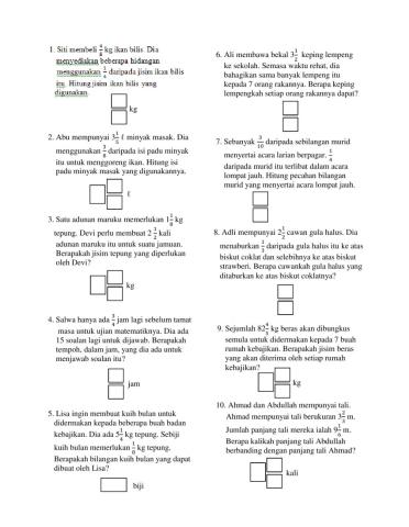 Matematik Tahun 6 : Masalah Pecahan