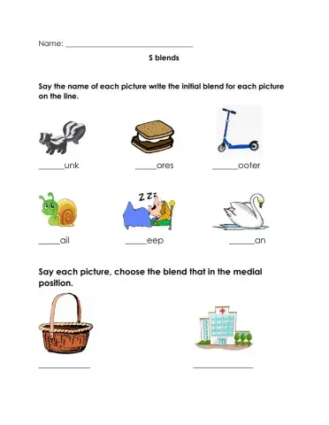 Initial, Medial and Final s blends