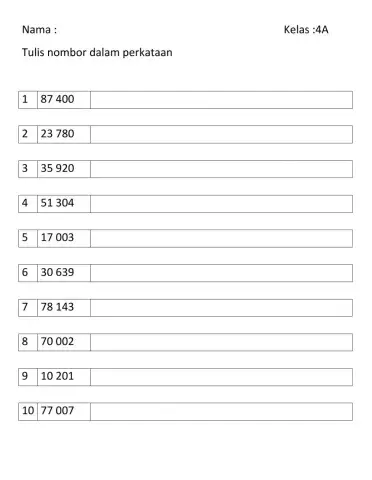 Tulis nombor tahun 4