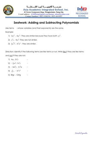 Adding- Subtracting polynomials