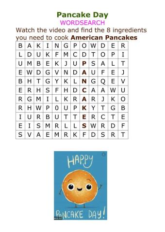 Pancake wordsearch recipe