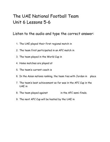 Lessons 5–6 Football: The UAE national football team