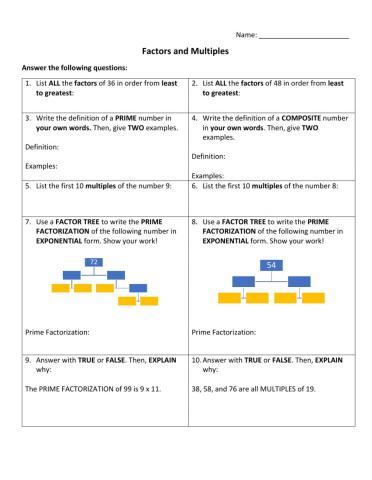Quiz on factors and multiples
