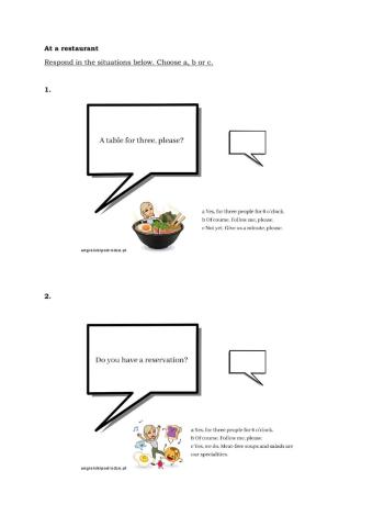 Egzamin ósmoklasisty - Language functions - At a restaurant