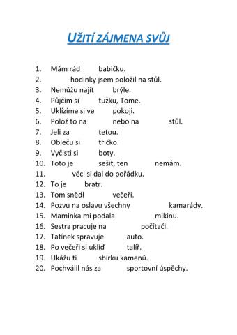 Užití zájmena svůj