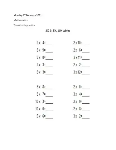 Time tables practice