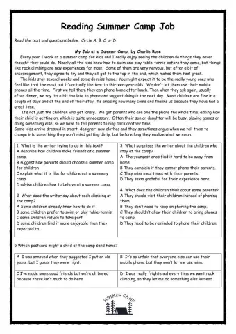 Summer Camp Job Reading