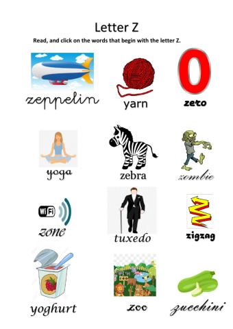 Read words with beginning Z