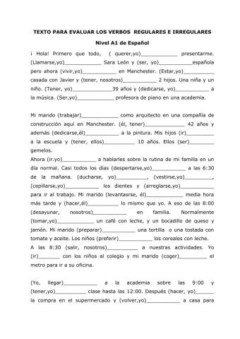 Verbos regulares e irregulares en Presente Indicativo