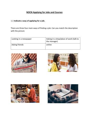 NOCN Applying for Jobs and Courses