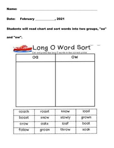 Vowel Digraph Oa and Ow