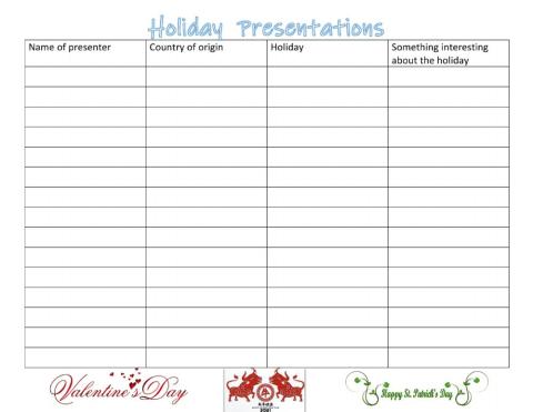 Holidays Presentations Listening Chart