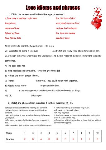 Love idioms and phrases