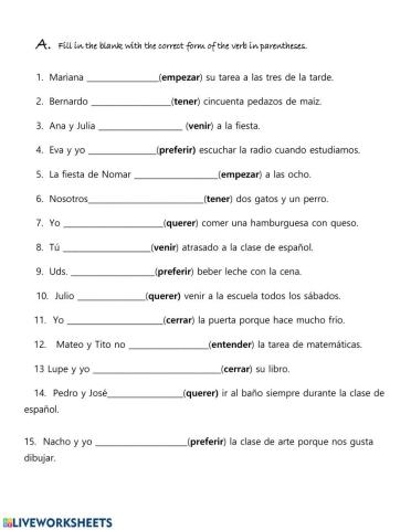 Stem Changing Verbs - E to IE Act - 1
