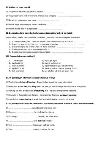 Klasa siódma test praca zawodowa