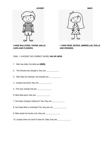 His hers worksheet
