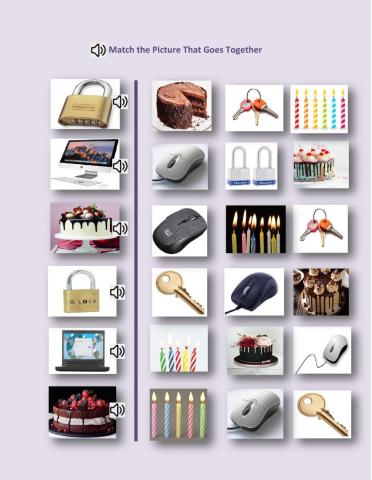Match by association - cake and candles, Lock & key, computer & mouse - 1.03 - George