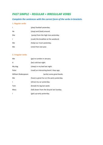 Past simple - regular + irregular verbs