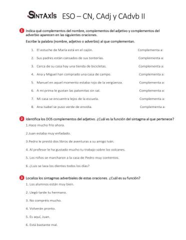 Complemento del nombre, complemento del adjetivo y complemento del adverbio II