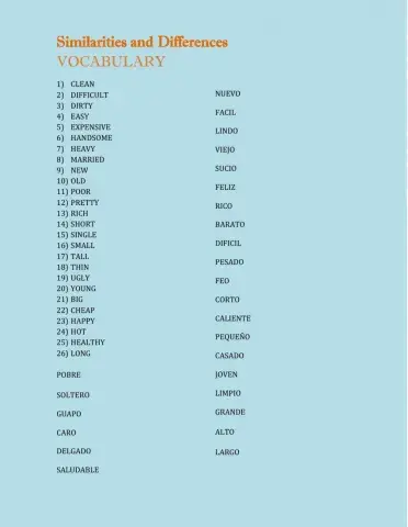 Similarities and Differences - Vocabulary