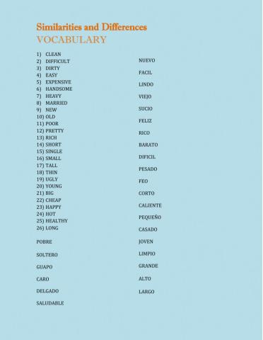 Similarities and Differences - Vocabulary