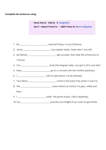 Have to - don-t have to Had to - didm't have to