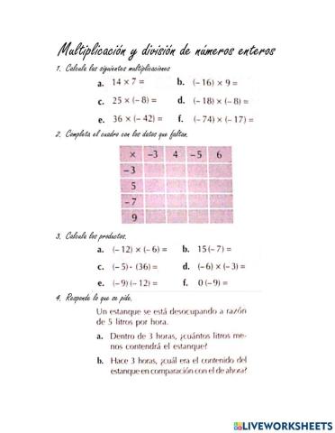 Multiplicación y división de enteros