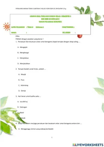 Penilaian Harian Tema 6 subtema 3