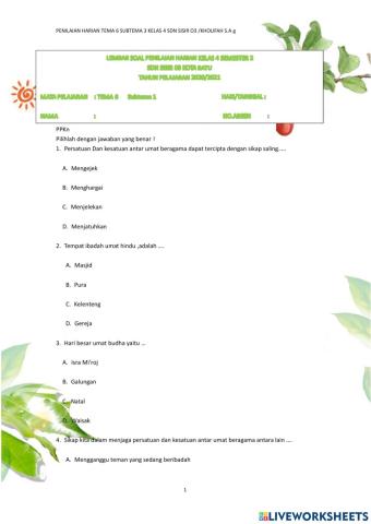 Penilaian Harian Tema 6 subtema 3