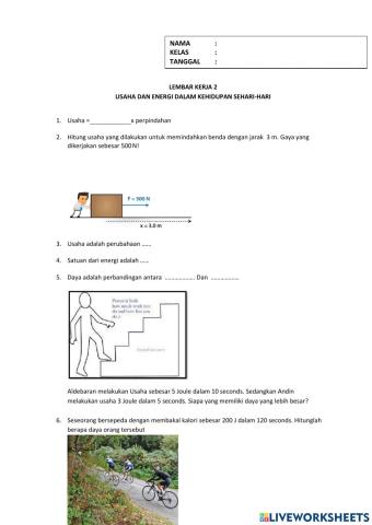Lembar Kerja Peserta Didik Kegiatan Belajar Usaha dan Energi