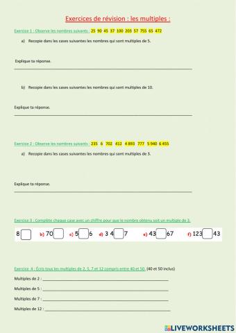 Cm2 exercice sur les multiples