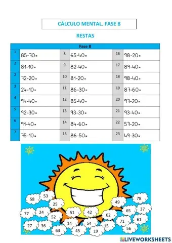 Cálculo mental restas. fase 8. abn