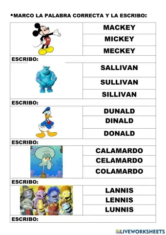 Marca la palabra correcta