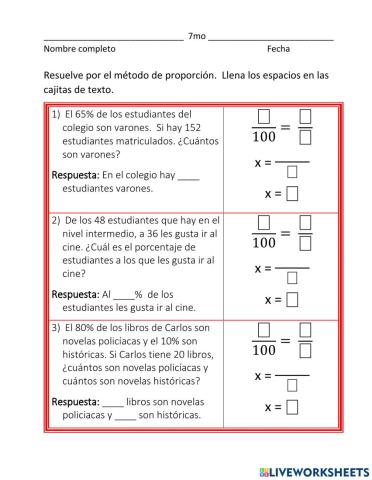 Problemas de porcentaje