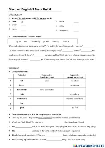 Discover English 3 Unit Test 6