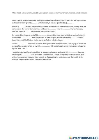 Scary story vocabulary revision