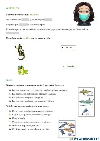Animales vertebrados. Anfibios y peces