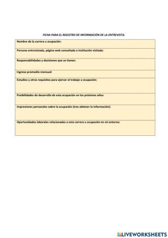 Ficha para el registro de información de la entrevista