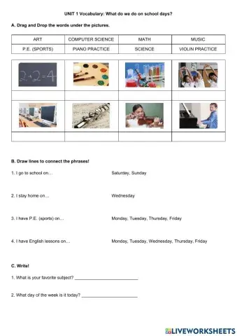 Unit 1 Vocabulary: What we do at School