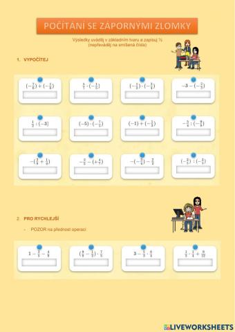 Počítání se zápornými zlomky