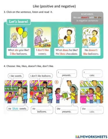 Like (positive and negative forms).FF2. (pg.53).