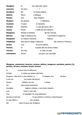 Verbi regolari in -are